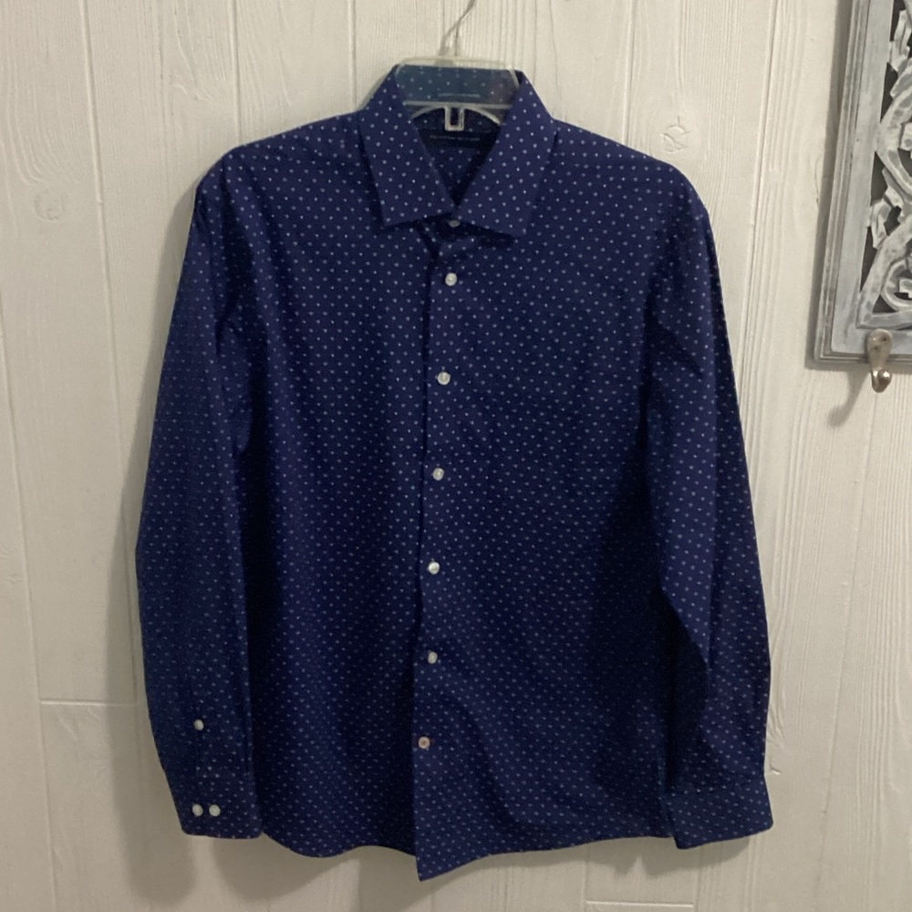 Tommy Hilfiger Dark Blue Button Down Shirt with Tiny Star Pattern